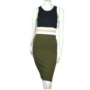Chocolate U.S.A Women's Midi Dress Olive -Black  Size Small‎